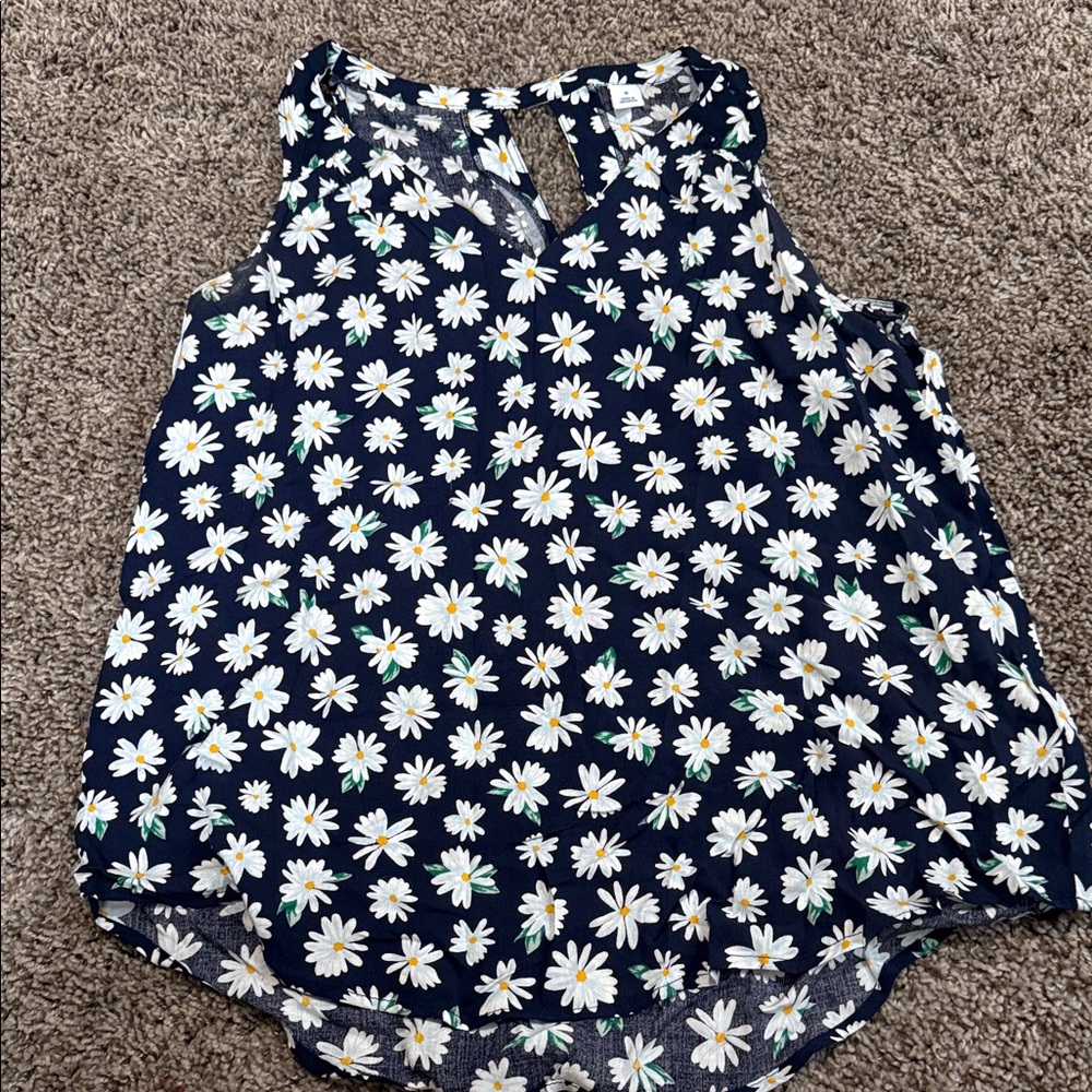 Old Navy Navy and White Daisy Print Blouse